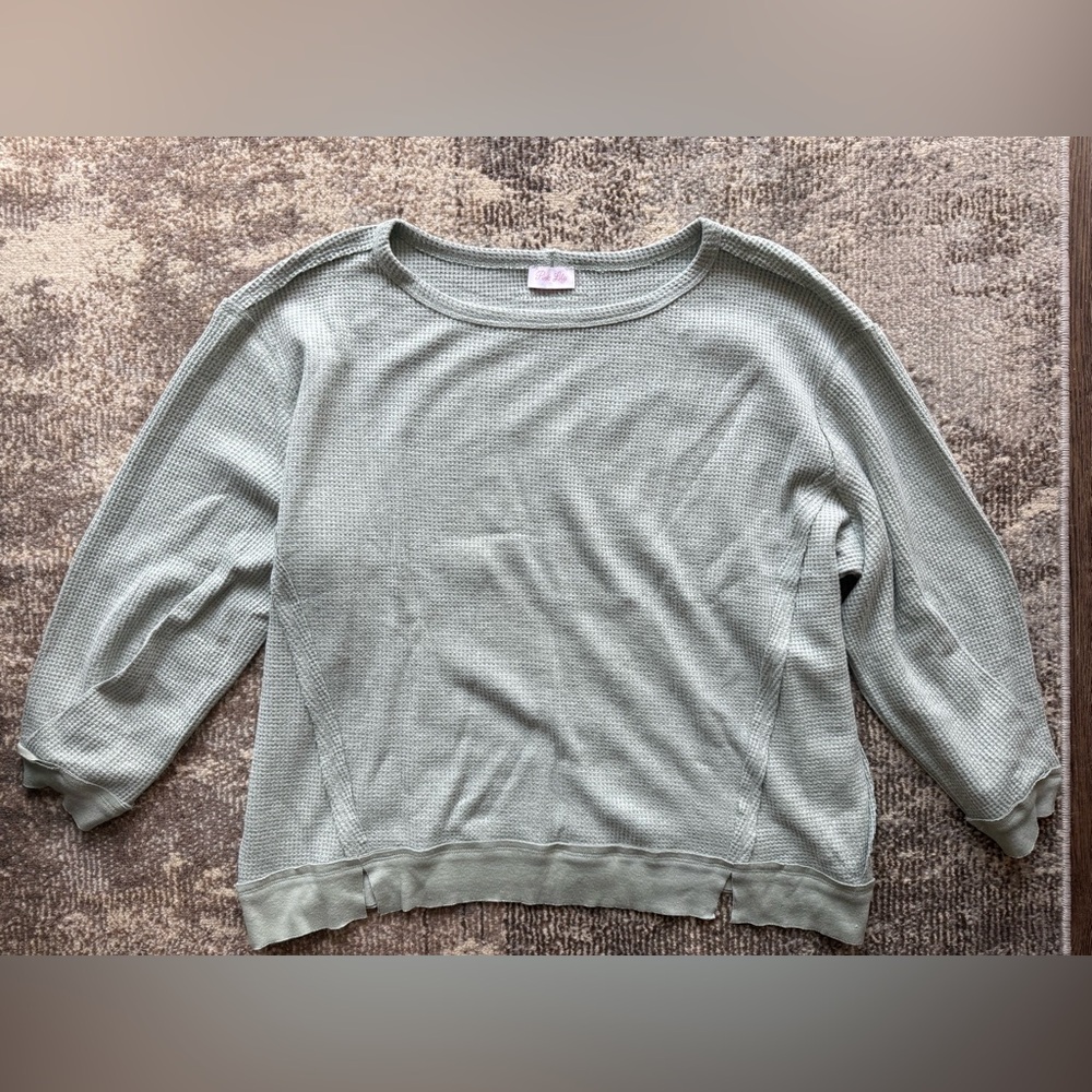 Pink Lily Green Waffle Knit Sweater